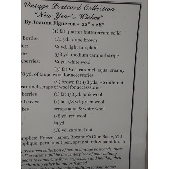 Fig Tree Quilt Pattern Vintage Postcard "NEW YEAR's WISHES" 22 x 28 Wall-hanging - Picture 7 of 8